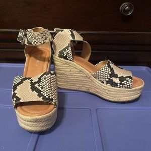 Nine West Adell Faux Leather Snakeskin Wedge Espadrille Sandals Women's 6